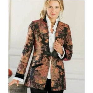 Soft Surroundings Jacket Blazer Large Westbury Garden Floral Metallic Jacquard